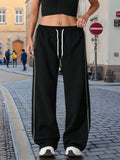 Pantaloni casual a gamba dritta di taglia comoda con strisce decorative per donne