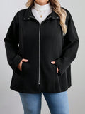 Giacca casual con zip frontale a tinta unita, manica lunga, per donne taglie forti