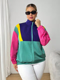 Giacca con chiusura lampo e blocchi di colore per primavera e autunno, taglia comoda