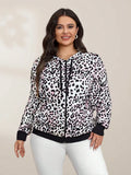 Felpa con cappuccio e chiusura lampo con stampa leopardata, taglia comoda, con cordoncino, leggera, con tasche frontali, maniche lunghe, adatta per casual e allenamento |
