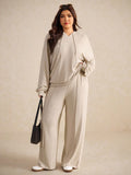 Set da 2 pezzi, felpa con cappuccio tinta unita e pantaloni, stile minimalista casual, taglie comode