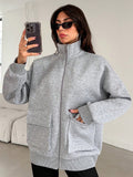 Giacca con chiusura lampo di colore unito, adatta per l'autunno/inverno, taglie comode per donna