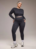 Set di top a maniche lunghe e leggings con stampa leopardata per taglie forti