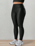 Leggings neri in pelle PU a vita alta per modellare le gambe, adatti per yoga e uso casual