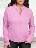 Giacca sportiva slim fit con chiusura lampo completa, colore unito, con fori per il pollice e tasche laterali,