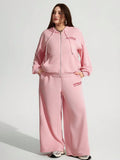 Set di felpa e pantaloni della tuta oversize,  felpa con cappuccio rosa e pantaloni della tuta casual, con stampa di lettere e dettagli delle tasche