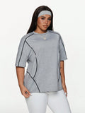 Maglietta sportiva casual oversize da donna, girocollo a maniche corte con righe a contrasto