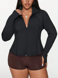 Giacca sportiva a maniche lunghe di moda, con colletto alto, in tessuto a rete e patch, taglio slim, per taglie comode