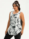 Canotta sportiva oversize da donna in estate, con stampa completa, in rete e patchwork, vestibilità morbida