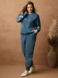 Set da donna casual in 2 pezzi, composto da felpa e pantaloni con ricamo, taglia comoda, set di tuta da donna comoda