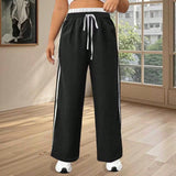Pantaloni sportivi da donna taglie forti con vita in contrasto e coulisse, pantaloni casual morbidi e confortevoli con tasche laterali e righe