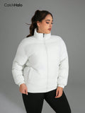 Giacca imbottita in piuma d'oca bianca per donne taglia comoda, stile casual alla moda, tessuto in piuma d'oca premium leggero
