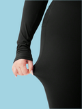 Tuta da allenamento senza cuciture a 4 vie per taglie forti da donna - collo a giro e maniche lunghe e tasche laterali e tuta con chiusura lampo